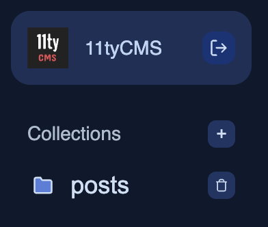 11tyCMS's sidebar, showing all the buttons on the right lining up on the X axis.