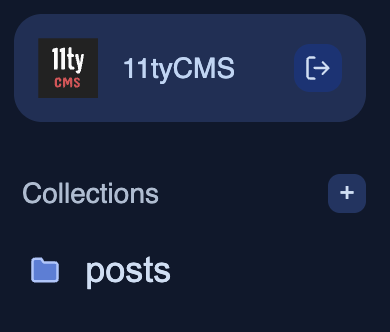 11tyCMS's old sidebar, where the add collections button was out of alignment with the "log out" button in the site info "pill"