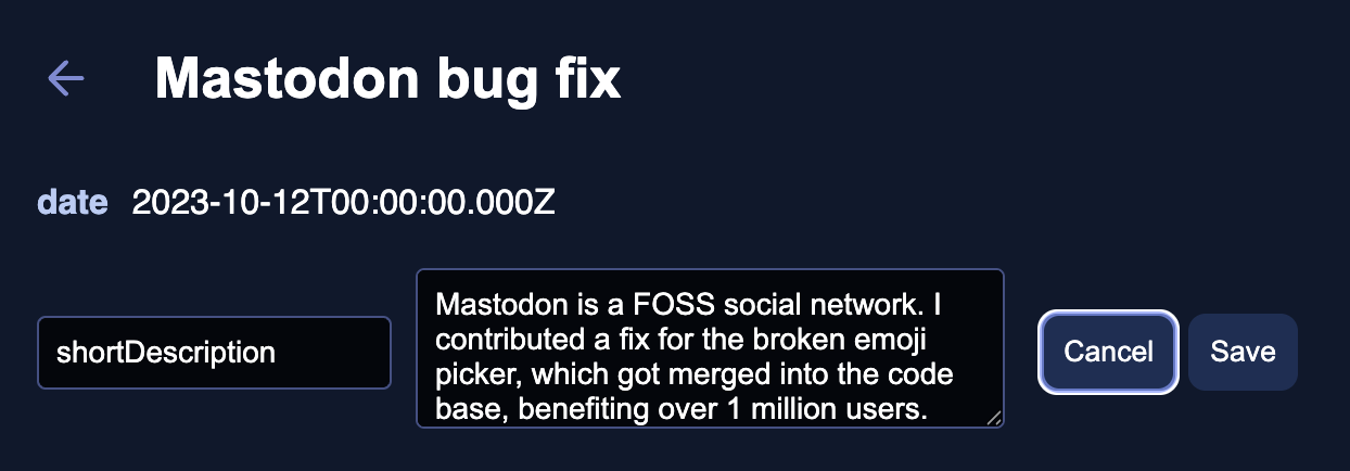 A screenshot of the metadata editor, with a textbox that can be enlarged vertically.